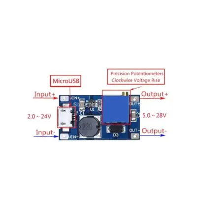 Módulo MT3608 Micro USB 2A Booster DC-DC 2/24V to 5/9/12/28V tensión ajustable Arduino - Imagen 3