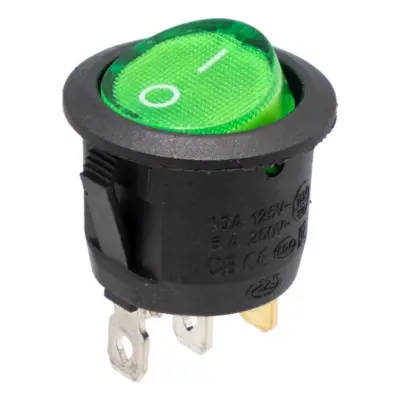 INTERRUPTOR ON OFF CON LUZ VERDE REDONDO RECTANGULAR 20MM SPST 250v 6a ac