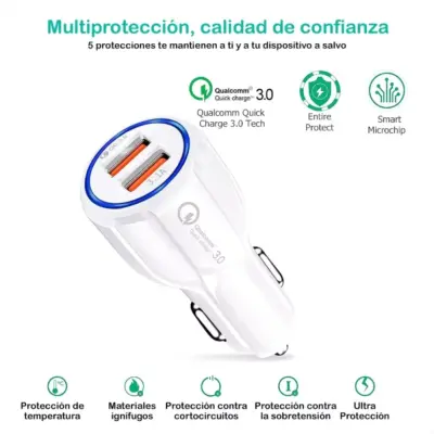 Cargador de movil coche mechero Carga rapida doble USB 3.1A qualcomm 3.0 Blanco - Imagen 5