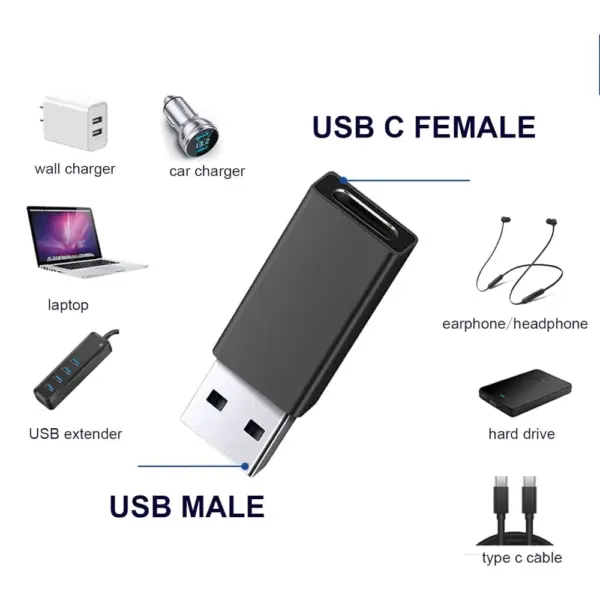 Adaptador Universal USB 3.0 Macho a Tipo C Hembra Funcion On The Go OTG Negro - Imagen 2