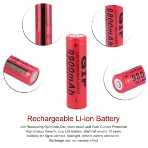 18650 Batería de Alta Capacidad Recargable 3.7V 9900 Mah Li-Ion GTF Rojo