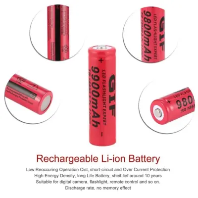 18650 Batería de Alta Capacidad Recargable 3.7V 9900 Mah Li-Ion GTF Rojo - Imagen 2