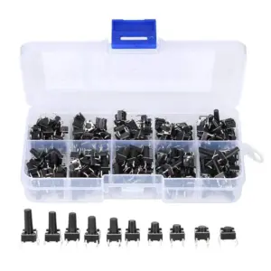 KIT 200 micro pulsadores 4 pin 6×6 mm diferentes tamaños + CAJA