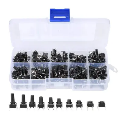 KIT 200 micro pulsadores 4 pin 6x6 mm diferentes tamaños + CAJA