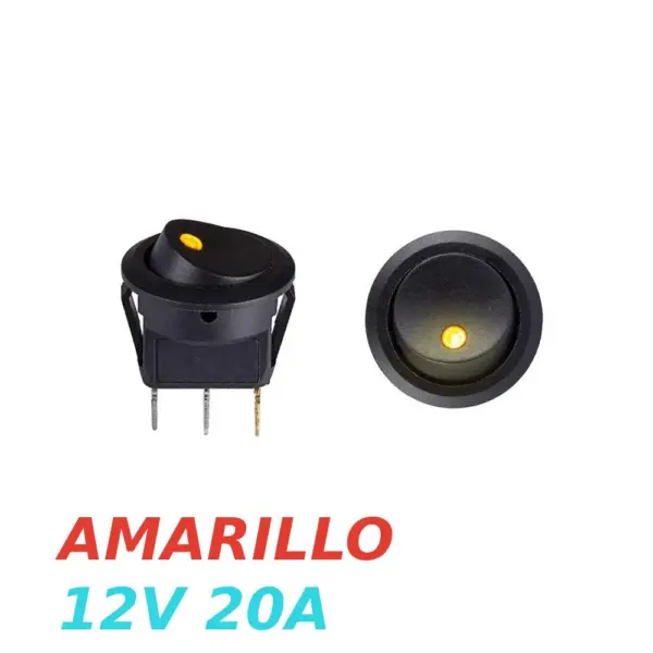 IInterruptor ON OFF con luz LED Redondo rectangular 20mm SPST 12V 20A AMARILLO - Imagen 4