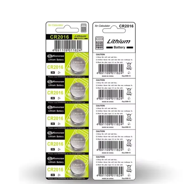 5x Pila boton bateria original Litio CR2016 3V DL2016 ER2016 GPR2016 Koonenda - Imagen 2