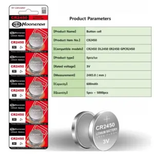 1x Pila boton bateria original Litio CR2450 3V DL2450 ER2450 GPR2450 Koonenda