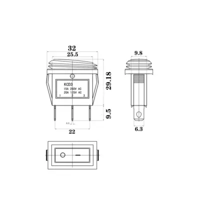 Interruptor basculante SPST impermeable 3 pines 2 posiciones Led ROJO KCD3-101NW - Imagen 3