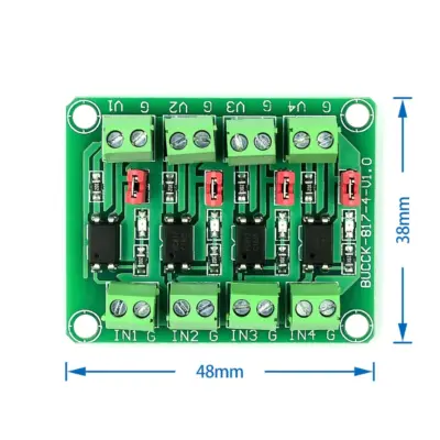 Modulo Optoacoplador Placa de Aislamiento de 4 Canales PC817 3.6-24VDC - Imagen 3