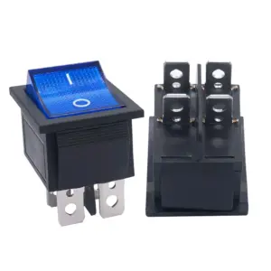 INTERRUPTOR 4 PIN ON OFF CON LUZ AZUL 220V RECTANGULAR KCD4 SPST 16A 220V