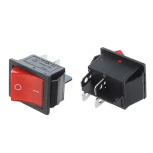 INTERRUPTOR 4 PIN ON OFF CON LUZ ROJO 220V RECTANGULAR KCD4 SPST 16A 220V