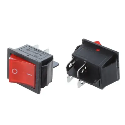 INTERRUPTOR 4 PIN ON OFF CON LUZ ROJO 220V RECTANGULAR KCD4 SPST 16A 220V