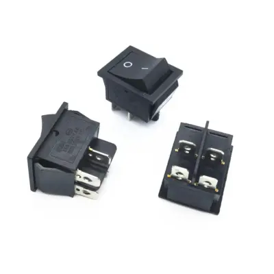 INTERRUPTOR 4 PIN ON OFF NEGRO 220V RECTANGULAR KCD4 SPST 16A 220V