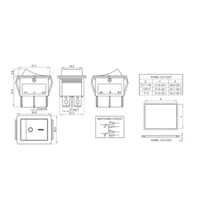 INTERRUPTOR BASCULANTE SPDT 6 PINES Y 2 POSICIONES ON-OFF CON  KCD4 NEGRO 220V 16A - Imagen 2