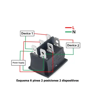 INTERRUPTOR BASCULANTE SPDT 6 PINES Y 2 POSICIONES ON-OFF CON  KCD4 NEGRO 220V 16A - Imagen 3