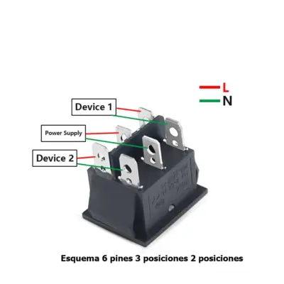 INTERRUPTOR BASCULANTE SPDT 6 PINES Y 2 POSICIONES ON-OFF CON  KCD4 NEGRO 220V 16A - Imagen 4