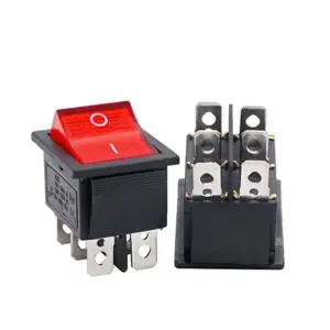 INTERRUPTOR BASCULANTE SPDT 6 PINES Y 2 POSICIONES ON-OFF CON  KCD4 ROJO 220V 16A