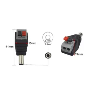 Adaptador DC Jack Macho 5,5 x 2,1 MM terminal rápido alimentacion aereo  CCTV