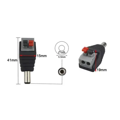 Adaptador DC Jack Macho 5,5 x 2,1 MM terminal rápido alimentacion aereo  CCTV - Imagen 2
