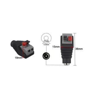 Adaptador DC Jack Hembra 5,5 x 2,1 MM terminal rápido alimentacion aereo  CCTV