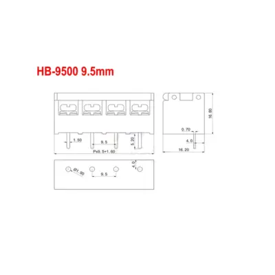 4x Bloque de Tornillo de barrera PCB Conector con cubierta HB-9500 3 pin HB-3 - Imagen 2