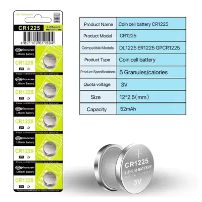 5x Pila de boton bateria original Litio CR1225 3V Koonenda - Imagen 2