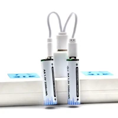 2x Pila Batería de litio recargable por USB Tipo C 1.5v AA 2200mAh - Imagen 3