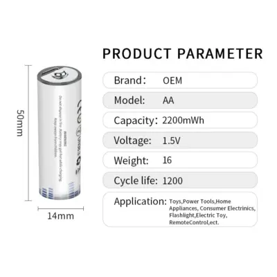 2x Pila Batería de litio recargable por USB Tipo C 1.5v AA 2200mAh - Imagen 4