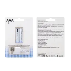 2x Pila Batería de litio recargable por USB Tipo C 1.5v AAA 600mAh
