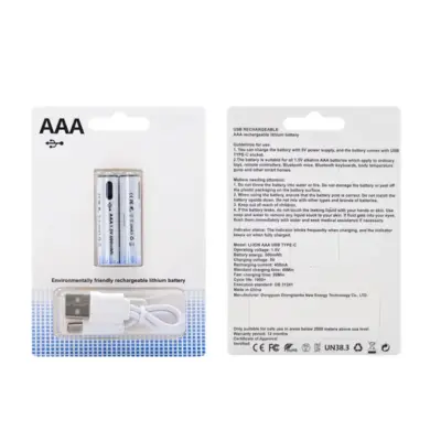 2x Pila Batería de litio recargable por USB Tipo C 1.5v AAA 600mAh