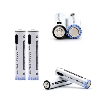 2x Pila Batería de litio recargable por USB Tipo C 1.5v AAA 600mAh - Imagen 2