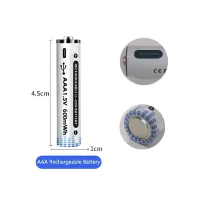 2x Pila Batería de litio recargable por USB Tipo C 1.5v AAA 600mAh - Imagen 4