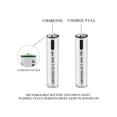 2x Pila Batería de litio recargable por USB Tipo C 1.5v AAA 600mAh - Imagen 8