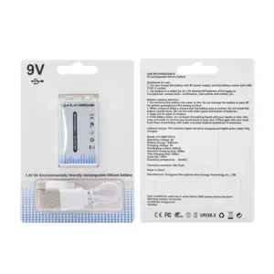 1x Pila Batería de litio recargable por USB Tipo C 9v 6F22 1000 mAh
