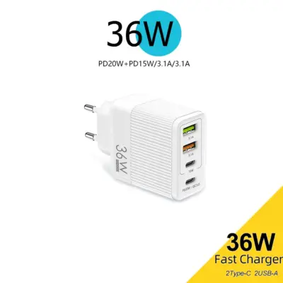 Cargador de telefono movil carga rapida QC3.0, 3.1A, USB C 36 W 5V4A 2PD + 2USB - Imagen 3