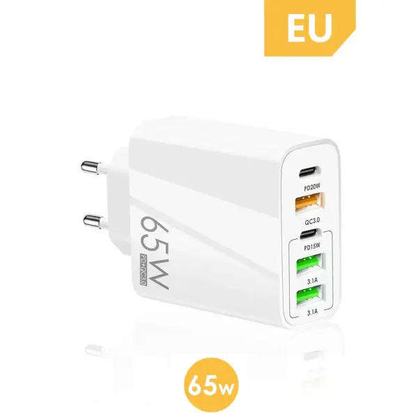 Cargador de telefono movil carga rapida QC3.0, 3.1A, USB C 65 W 5V4A 2PD + 3USB