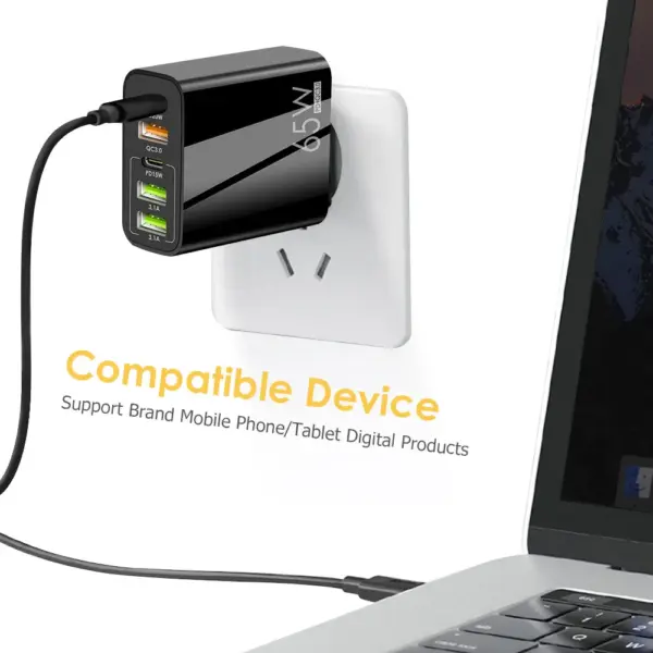 Cargador de telefono movil carga rapida QC3.0, 3.1A, USB C 65 W 5V4A 2PD + 3USB - Imagen 4