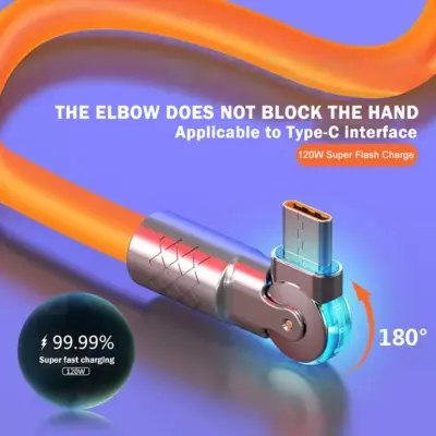 Cable de silicona liquida de carga super rapida de 120 W 6A Tipo C giratorio - Imagen 5