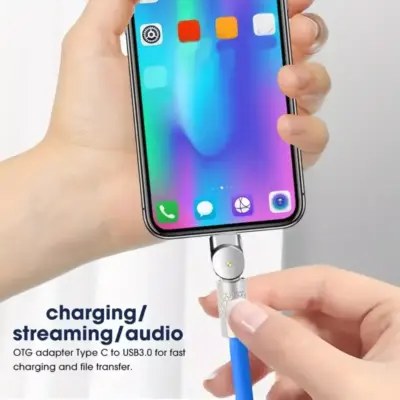 Cable de silicona liquida carga super rapida 120 W 6A MicroUSB giratorio azul - Imagen 4