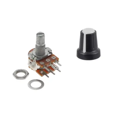 POTENCIOMETRO LINEAL DOBLE B50K OHM 0,5W 15MM 6 PIN + PERILLA BLANCA