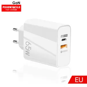 Cargador GaN carga rapida 65 W  Puerto dual PD / Carga rápida 3.0 QC3.0