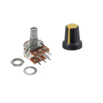 POTENCIOMETRO LINEAL DOBLE B250K OHM 0,5W 15MM 6 PIN + PERILLA AMARILLA