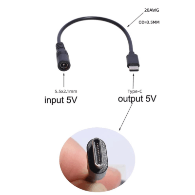Cable de carga adaptador conector DC 5.5 x 2.1 mm hembra a USB tipo C macho - Imagen 7
