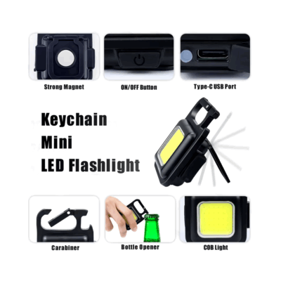 Mini Linterna LED COB Llavero Recargable USB-C Luz de Trabajo y Emergencia - Imagen 4