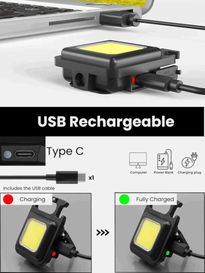 Mini Linterna LED COB Llavero Recargable USB-C Luz de Trabajo y Emergencia - Imagen 5