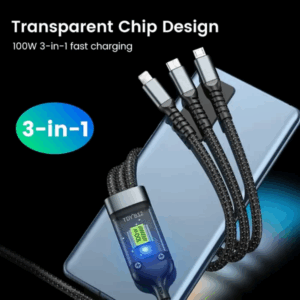 Cable de carga rapida 3 en 1 USB a iPhone/tipo-c/MicroUSB nylon 100W