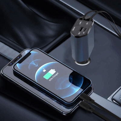 Cargador mechero coche carga rapida retrÃ¡ctil 4 en 1 compatible iPhone, USB C - Imagen 3