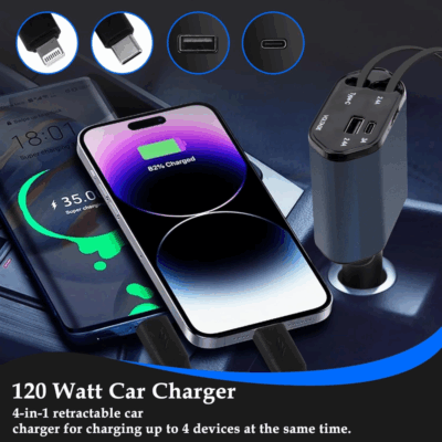 Cargador mechero coche carga rapida retrÃ¡ctil 4 en 1 compatible iPhone, USB C - Imagen 5