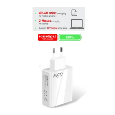 Cargador GaN carga rapida 65 W  Puerto dual PD / Carga rápida 3.0 QC3.0 - Imagen 5