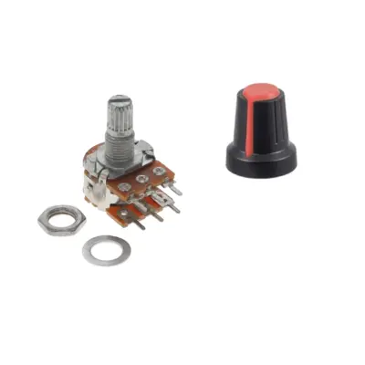 POTENCIOMETRO LINEAL DOBLE B10K OHM 0,5W 15MM 6 PIN + PERILLA ROJO